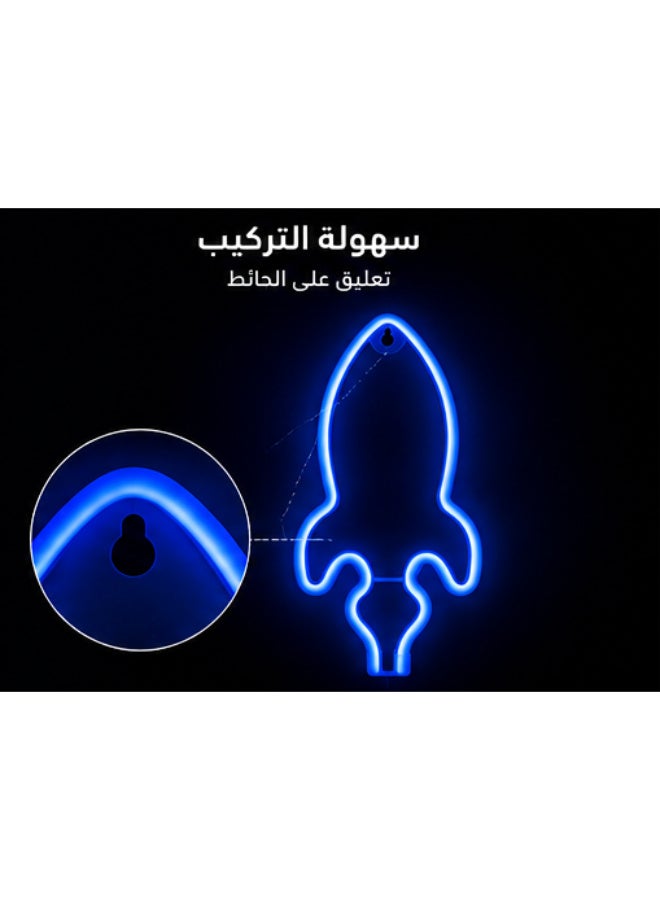 Blue Rocket LED Neon Wall Light, USB or Battery Powered Decorative Sign - Image 3