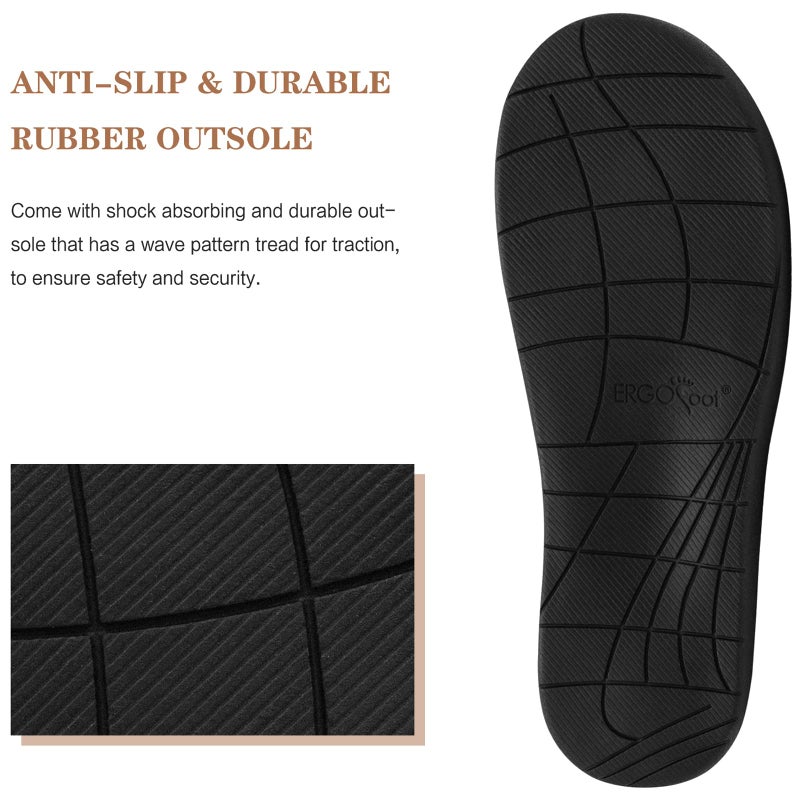 ERGOfoot Orthopedic Slippers with Arch Support, Slip-On Knit Soft Sherpa Lining House Slipper, Plantar Fasciitis Relief, Orthotic House Shoes with Indoor Outdoor Anti-Skid Rubber Sole/Black - Image 5