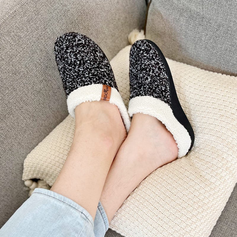 ERGOfoot Orthopedic Slippers with Arch Support, Slip-On Knit Soft Sherpa Lining House Slipper, Plantar Fasciitis Relief, Orthotic House Shoes with Indoor Outdoor Anti-Skid Rubber Sole/Black - Image 2