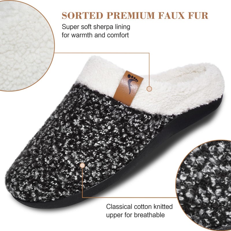 ERGOfoot Orthopedic Slippers with Arch Support, Slip-On Knit Soft Sherpa Lining House Slipper, Plantar Fasciitis Relief, Orthotic House Shoes with Indoor Outdoor Anti-Skid Rubber Sole/Black - Image 4