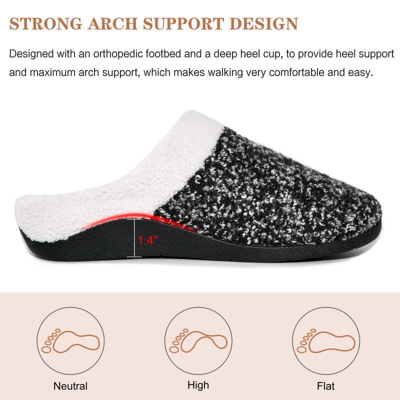 ERGOfoot Orthopedic Slippers with Arch Support, Slip-On Knit Soft Sherpa Lining House Slipper, Plantar Fasciitis Relief, Orthotic House Shoes with Indoor Outdoor Anti-Skid Rubber Sole/Black - Image 3