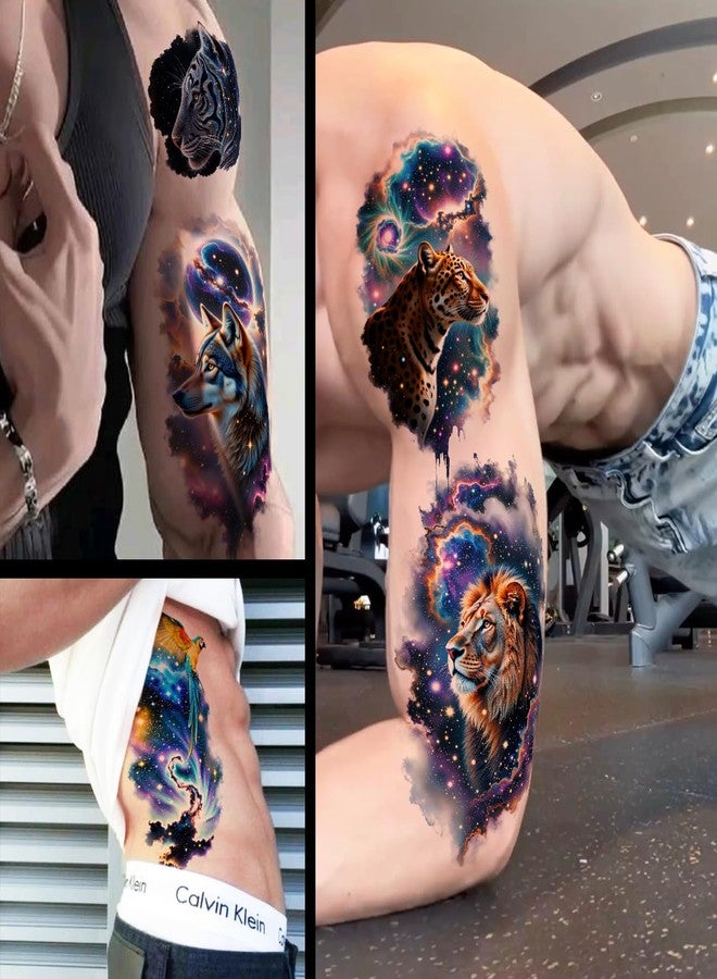 CHARLENT 25 Sheets Galaxy Animals Temporary Tattoos for Adult Kids - Image 4