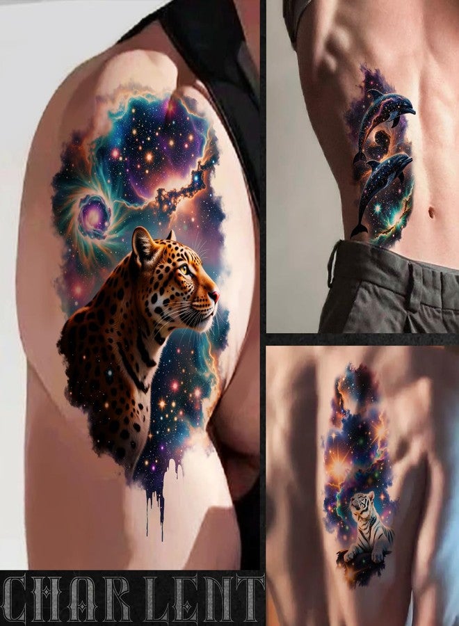 CHARLENT 25 Sheets Galaxy Animals Temporary Tattoos for Adult Kids - Image 2