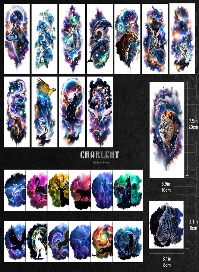 CHARLENT 25 Sheets Galaxy Animals Temporary Tattoos for Adult Kids - Image 3