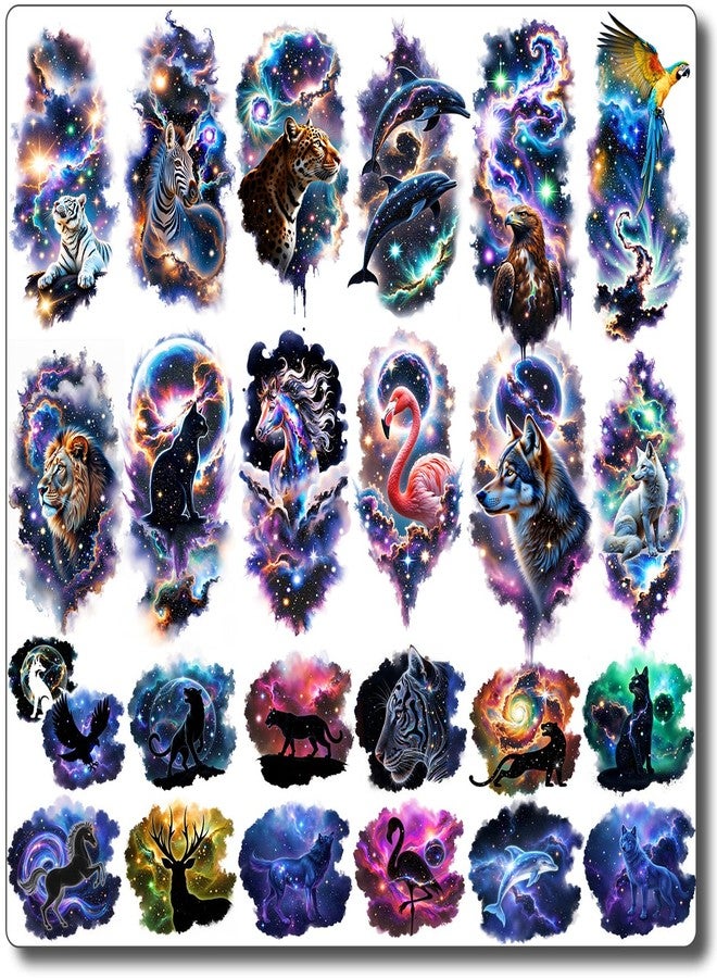 CHARLENT 25 Sheets Galaxy Animals Temporary Tattoos for Adult Kids - Image 1