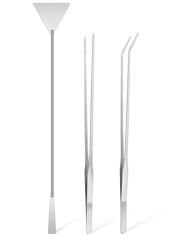 Oligei Terrarium Supplies 3 PCS, Stainless Steel Aquarium Supplies Set, Include Long Aquarium Tweezers, Curved Tweezers, Algae Scraper for Fish Tank Cleaning Plant Trimming - Image 1