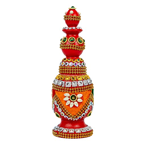 Fine Craft India Wooden Handmade Round Sindoor Box with Meena Work Refillable Case Multicolour H 19 W 6 L 5 cm (Set of Different Designs) (RED09) - Image 1