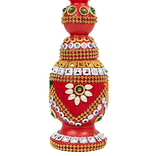 Fine Craft India Wooden Handmade Round Sindoor Box with Meena Work Refillable Case Multicolour H 19 W 6 L 5 cm (Set of Different Designs) (RED09) - Image 5