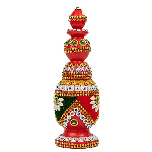 Fine Craft India Wooden Handmade Round Sindoor Box with Meena Work Refillable Case Multicolour H 19 W 6 L 5 cm (Set of Different Designs) (RED09) - Image 2
