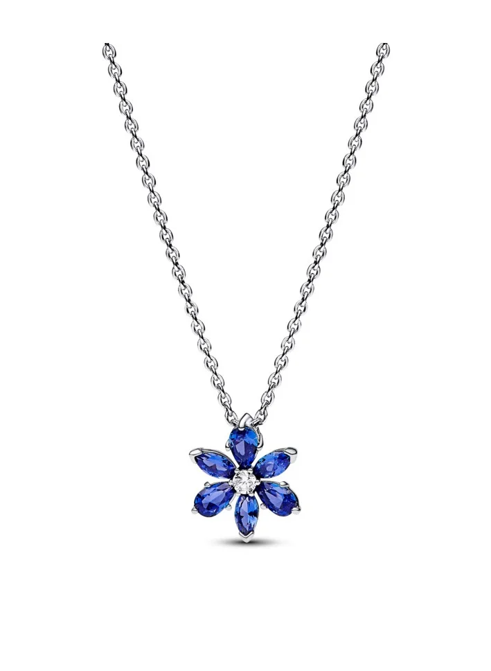 باندورا Herbarium cluster sterling silver collier with princess blue crystal and clear cubic zirconia