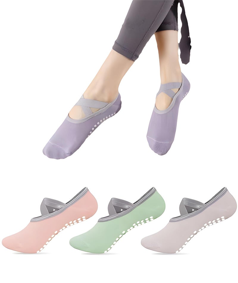 AGMITRAKA 4 Pack Yoga Socks for Women, Non-Slip Pilates Socks, Breathable Temple Socks for Yoga, Ballet, Gym Workouts - Image 1