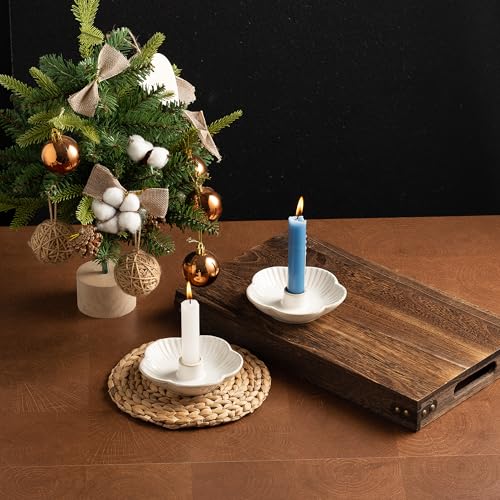 Mecaikru Ceramic Candle Holders Taper Candlestick Holder Flower Plate Tray for Candles, Incense, Santo Palo, Christmas Wedding Anniversary Party Home Decor (White) - Image 3