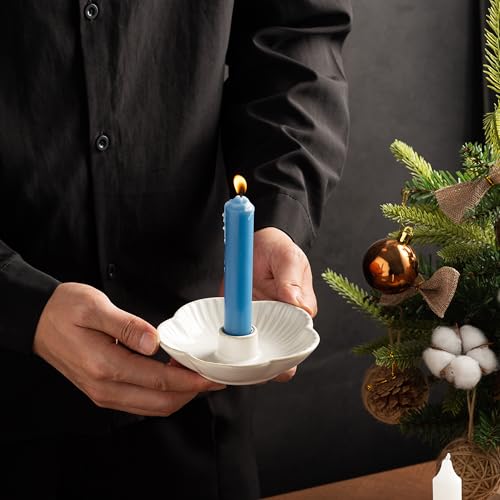 Mecaikru Ceramic Candle Holders Taper Candlestick Holder Flower Plate Tray for Candles, Incense, Santo Palo, Christmas Wedding Anniversary Party Home Decor (White) - Image 2