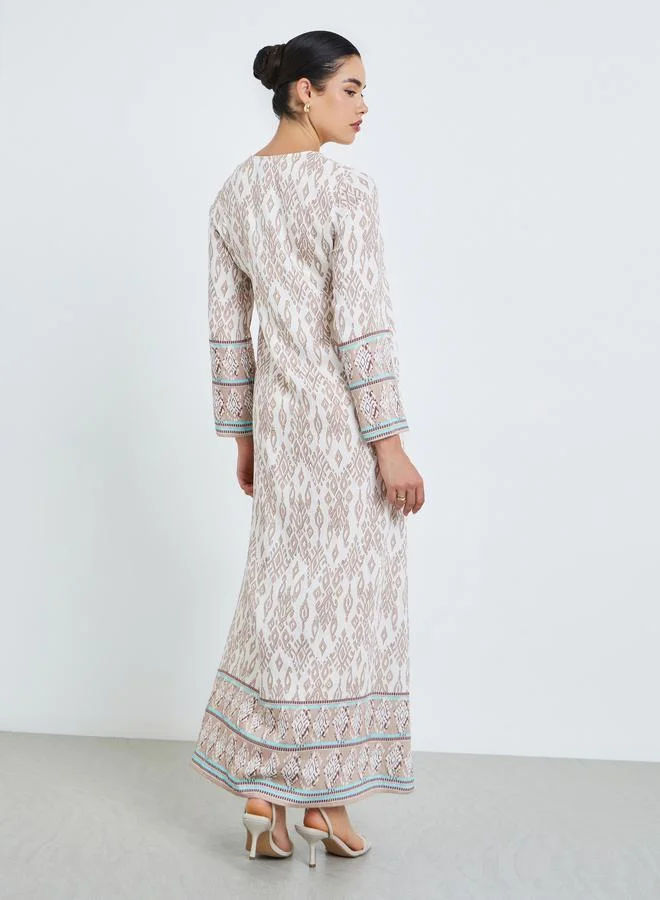 Amirah  Women Beige All-Over Print A-Line Jalabiya for Women | Best Price UAE