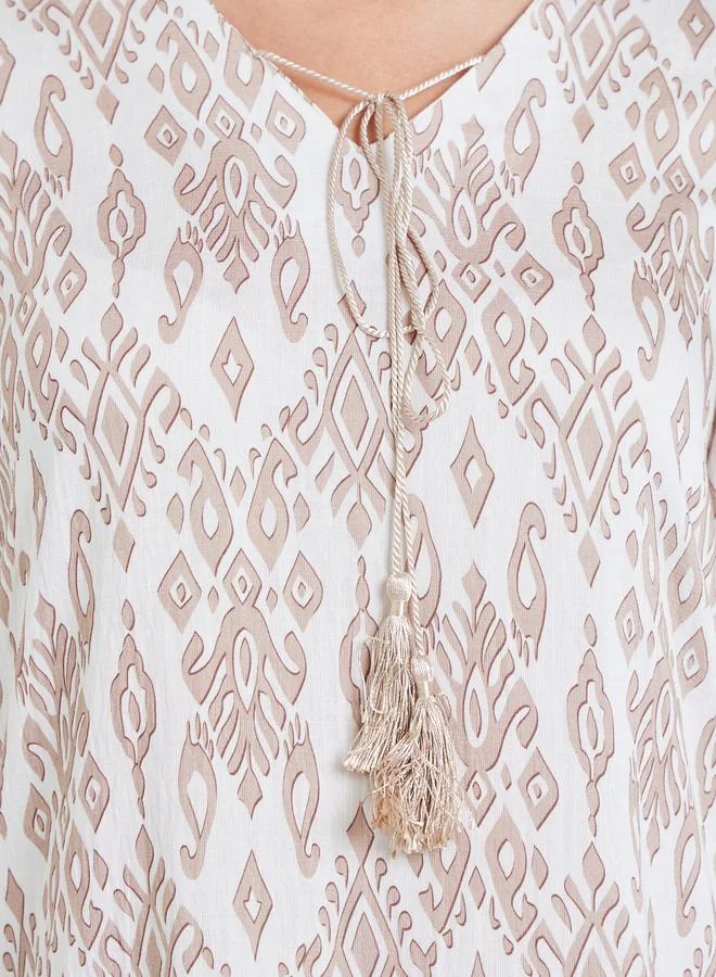 Amirah  Women Beige All-Over Print A-Line Jalabiya for Women | Best Price UAE