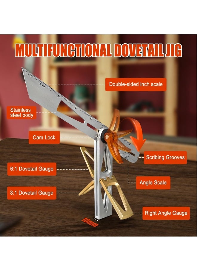 Generic Woodworking Scriber Ruler - Multifunctional T-Type Angle Measuring and Marking Ruler, Dovetail Guide with 6:1 and 8:1 Slopes, Adjustable Gauge with Double-Sided Scale  - Image 2