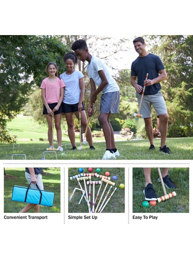 Hey! Play! Croquet Set- Wooden Outdoor Deluxe Sports Set with Carrying Case- Fun Vintage Backyard Lawn Recreation Game, Kids or Adults (6 Players) - Image 4