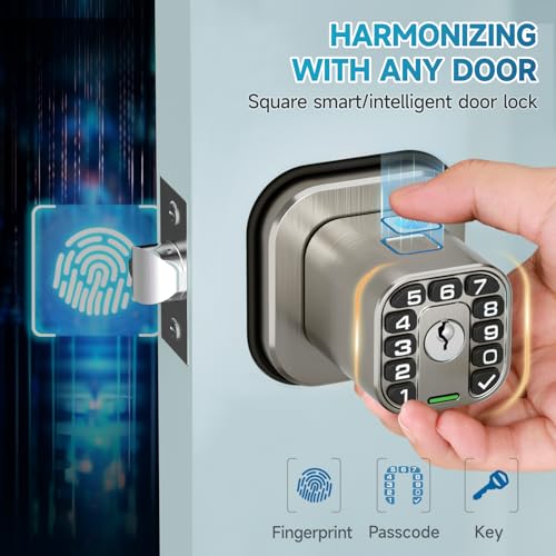 Richelock Fingerprint Door knob, Smart Biometric Door Lock with Keypad, Keyless Entry Code Door Knob, Waterproof & Weatherproof, Auto Lock,Voice Navigation, for Bedroom, Gate,Office -Satin Nickel - Image 2