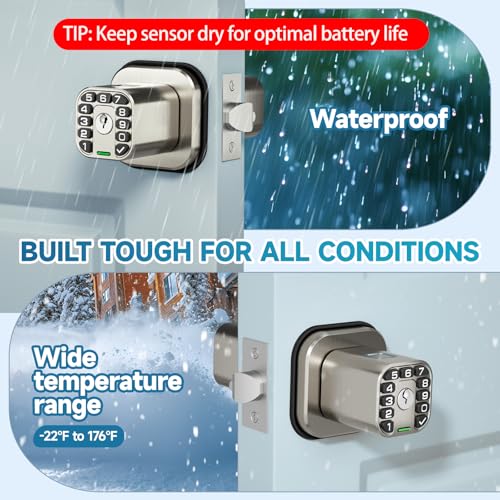 Richelock Fingerprint Door knob, Smart Biometric Door Lock with Keypad, Keyless Entry Code Door Knob, Waterproof & Weatherproof, Auto Lock,Voice Navigation, for Bedroom, Gate,Office -Satin Nickel - Image 4