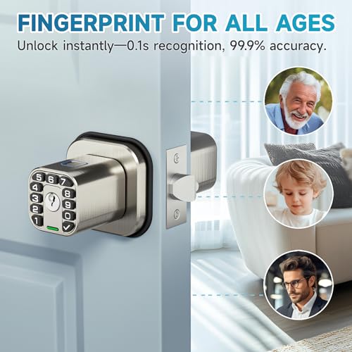 Richelock Fingerprint Door knob, Smart Biometric Door Lock with Keypad, Keyless Entry Code Door Knob, Waterproof & Weatherproof, Auto Lock,Voice Navigation, for Bedroom, Gate,Office -Satin Nickel - Image 3
