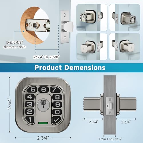Richelock Fingerprint Door knob, Smart Biometric Door Lock with Keypad, Keyless Entry Code Door Knob, Waterproof & Weatherproof, Auto Lock,Voice Navigation, for Bedroom, Gate,Office -Satin Nickel - Image 5