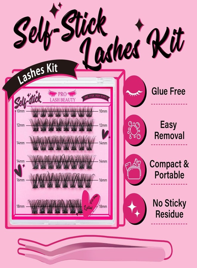 PRO LASHBEAUTY Self Adhesive Eyelashes 48Pcs Lash Clusters Self Stick Lashes Reusable Self-adhesive Lashes No Glue Cluster Lashes Easy for Use(Lotus,D-10-18mix) - Image 2