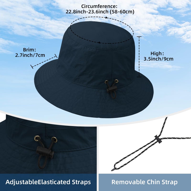 Durio Waterproof Bucket Hats for Woman UPF 50+ Sun Hat UV Protection Packable Rain Hats for Women Lightweight Hiking Hat Navy One Size - Image 3