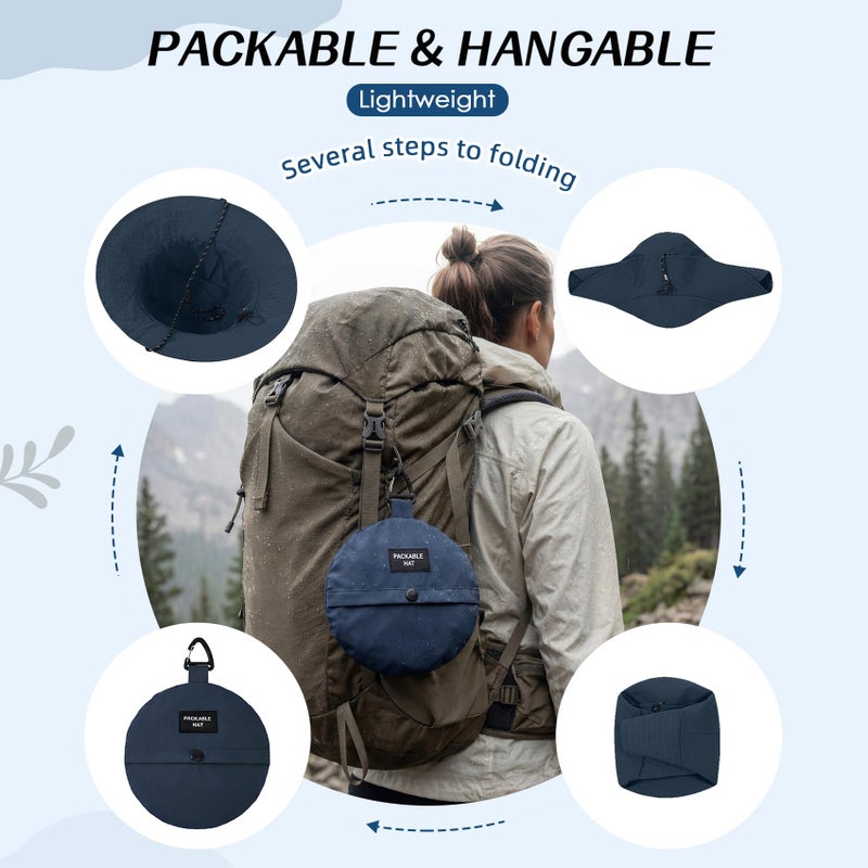 Durio Waterproof Bucket Hats for Woman UPF 50+ Sun Hat UV Protection Packable Rain Hats for Women Lightweight Hiking Hat Navy One Size - Image 4