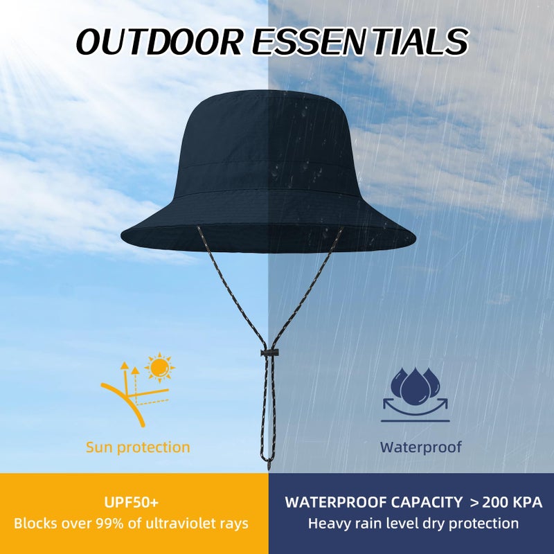 Durio Waterproof Bucket Hats for Woman UPF 50+ Sun Hat UV Protection Packable Rain Hats for Women Lightweight Hiking Hat Navy One Size - Image 2
