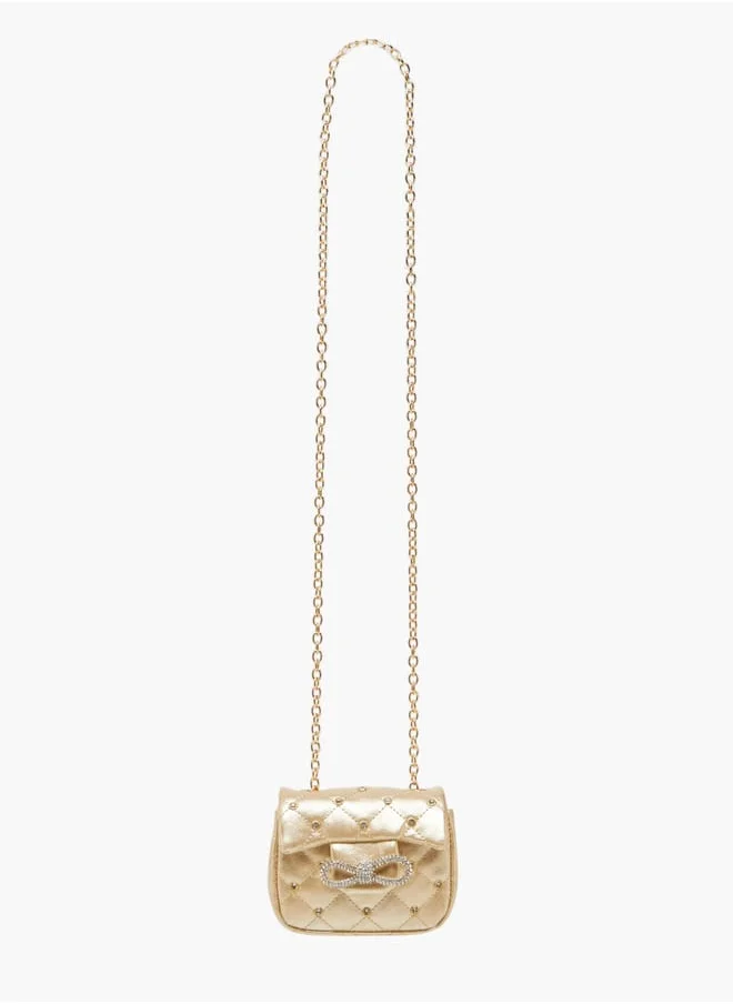ميسي الصغيرة Girls Embellished Crossbody Bag with Chain Strap and Button Closure