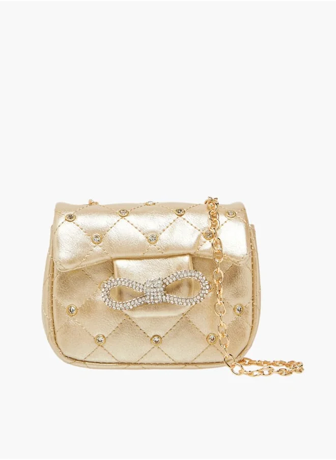 ميسي الصغيرة Girls Embellished Crossbody Bag with Chain Strap and Button Closure