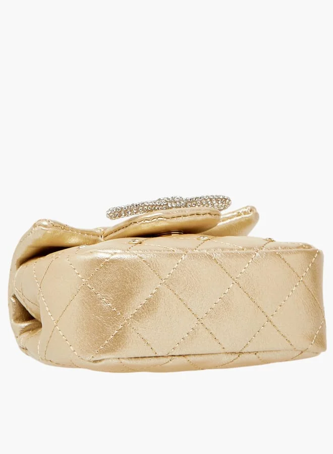 ليتل ميسي Girls Embellished Crossbody Bag with Chain Strap and Button Closure