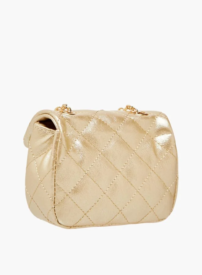 ليتل ميسي Girls Embellished Crossbody Bag with Chain Strap and Button Closure