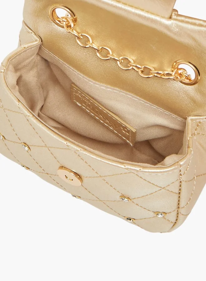 ليتل ميسي Girls Embellished Crossbody Bag with Chain Strap and Button Closure