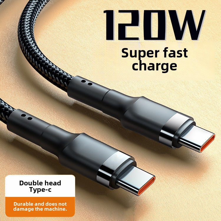 6A Dual Type-C Cable 120W PD Fast Charging Braided 25cm - Image 1