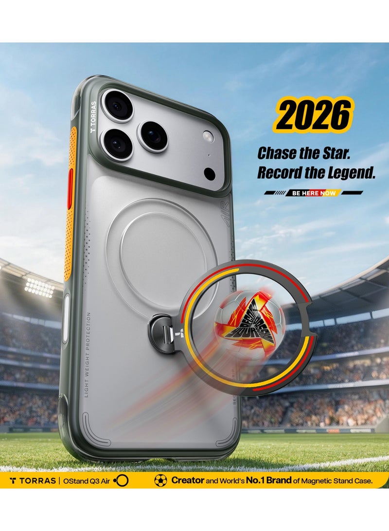 Ostand Q3 Air Football Series 2026 MagSafe Case for iPhone 17 Pro Max – 360° Rotating Kickstand, Mili-Grade Drop Protection, Slim Lightweight Magnetic Cover, Iron Edition Iron - Image 2