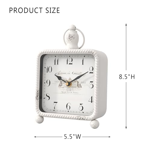 ChimeTide Vintage White Table Clock on Stand, Desk and Shelf Decor Clock, French Rustic Style Mantel Clocks for Farmhouse, Living Room, Bedroom, Bedside, Gift (8.5" H x 5.5" W) - Image 2