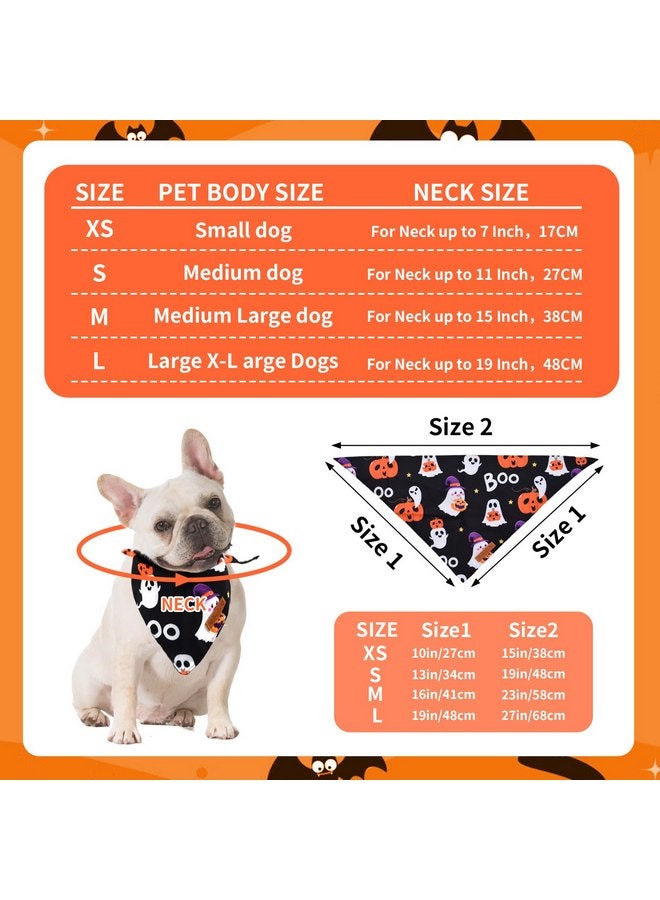 Kreyfer 2 Pieces Halloween Dog Bandanas, Double-Sided Reversible Triangle Scarf, Cute Ghost and Pumpkin Design, Spooky Cat and Spider Pattern, Halloween Pet Costume Accessories for Dogs and Cats (Medium) - Image 2