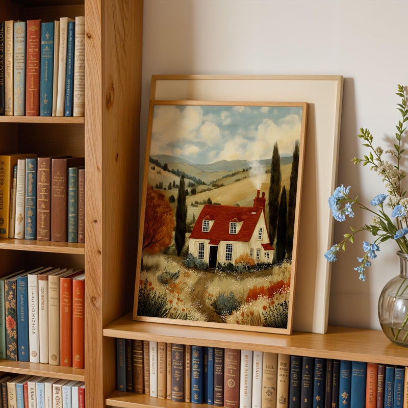TNESSENTIAL Autumn Cottage Wall Art Print, Cottagecore Farmhouse Landscape Poster, Cozy Fall Home Decor, Country House Painting for Living Room - Image 2