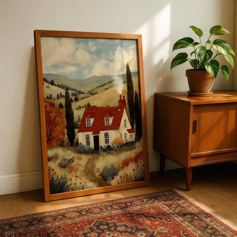 TNESSENTIAL Autumn Cottage Wall Art Print, Cottagecore Farmhouse Landscape Poster, Cozy Fall Home Decor, Country House Painting for Living Room - Image 3
