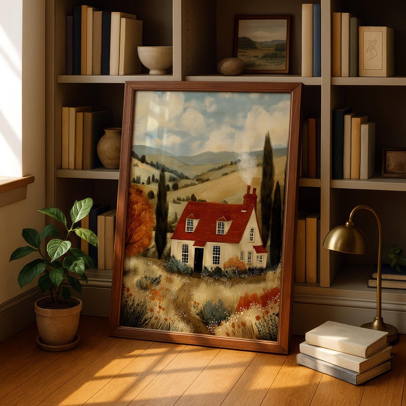 TNESSENTIAL Autumn Cottage Wall Art Print, Cottagecore Farmhouse Landscape Poster, Cozy Fall Home Decor, Country House Painting for Living Room - Image 4