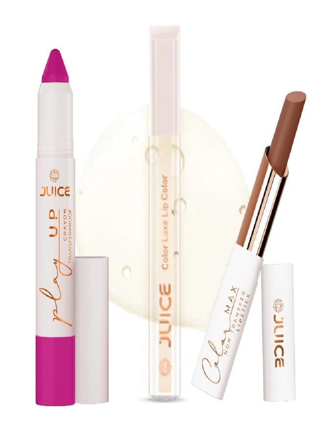 Juice Long Lasting, 3pc Lipstick Combo Set For Women(Endless Petal-MCR07 Lip Crayon, Gloss Kiss-G01 Liquid Lipstick, Brew-tiful-M19 Slim Stick) - Image 1