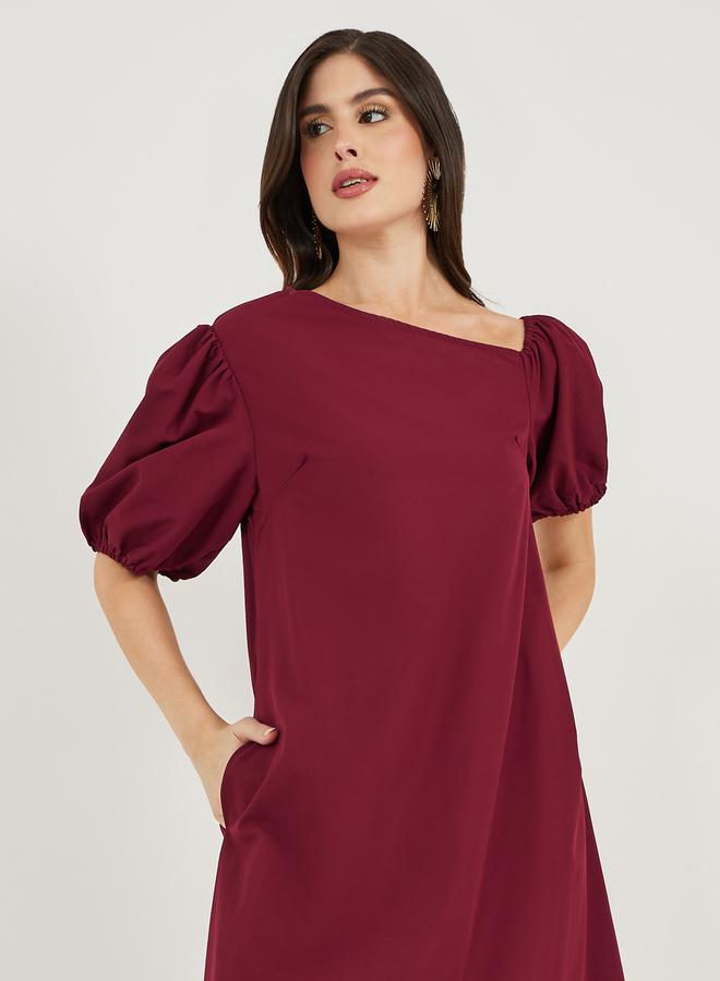 Styli Styli Asymmetric Neck Puff Sleeve Shift Maxi Dress  - Image 2
