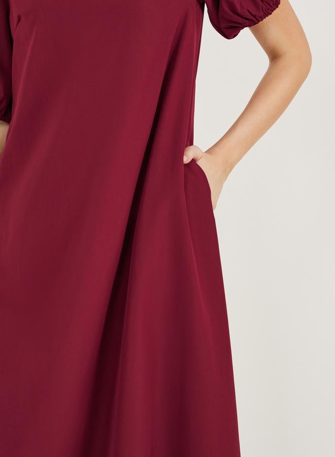 Styli Styli Asymmetric Neck Puff Sleeve Shift Maxi Dress  - Image 4