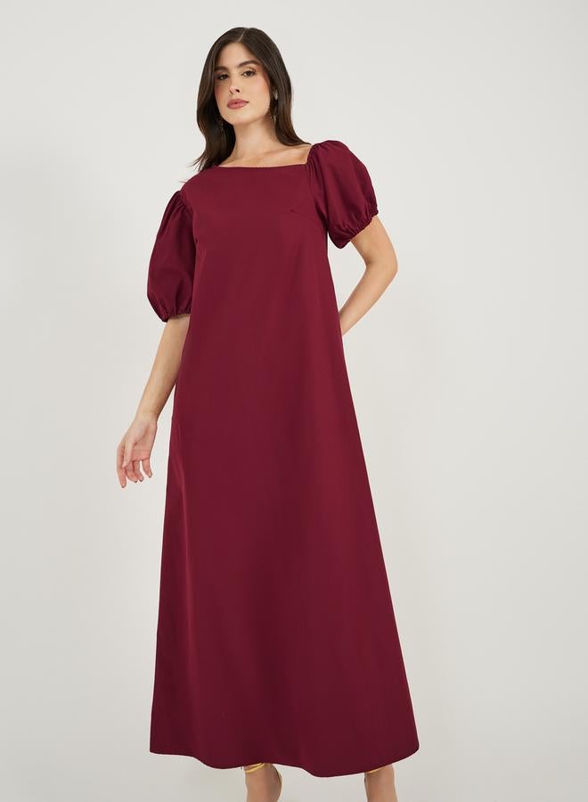 Styli Styli Asymmetric Neck Puff Sleeve Shift Maxi Dress  - Image 3