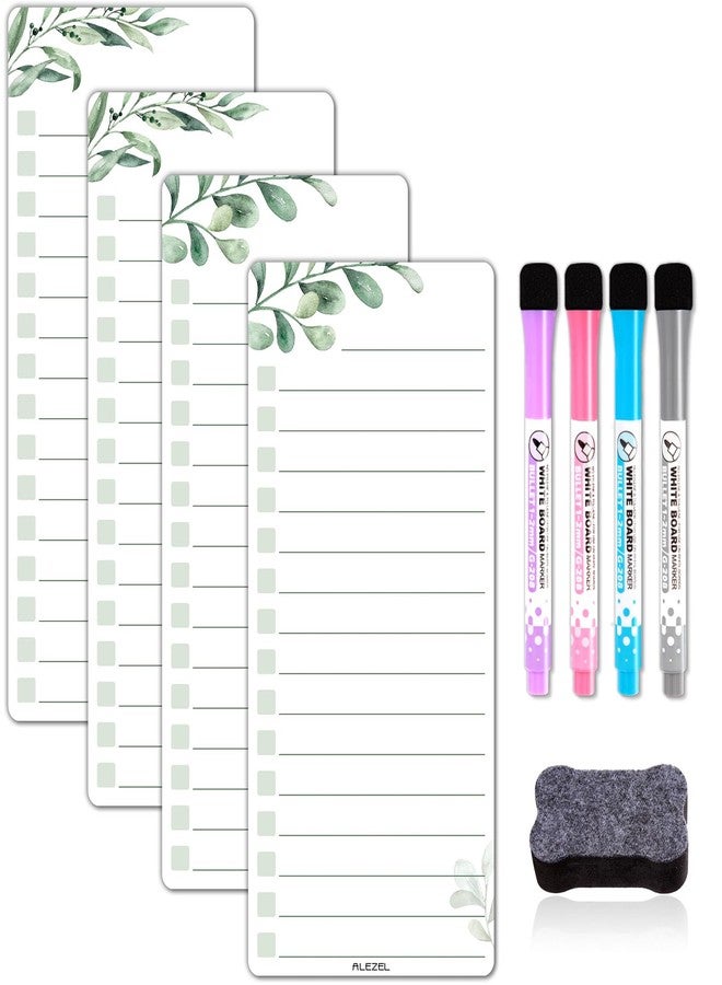 ALEZEL Dry Erase List Board for Fridge Magnetic, Refrigerator to Do List White Board Set - 4 Pcs Greenery Dry Erase Grocery List Whiteboards, 4 Markers + Eraser - Image 1