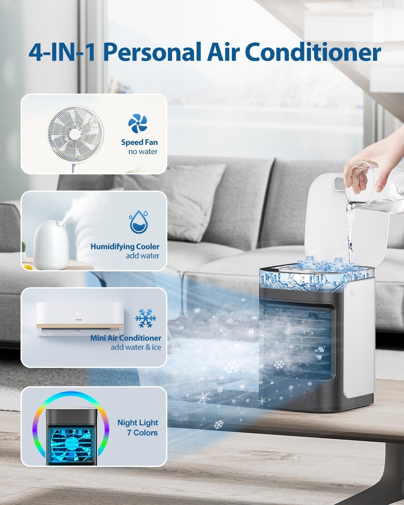 Slkdrft Portable Air Conditioners, Personal Air Conditioner for room, Portable AC Unit Swamp Cooler with 100° Oscillation, USB Powered Mini Air Conditioner for Tent Camping Bedroom,Black-7 - Image 2
