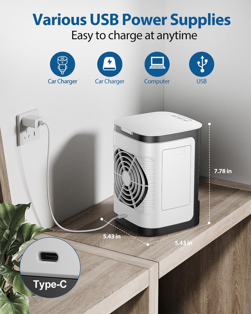 Slkdrft Portable Air Conditioners, Personal Air Conditioner for room, Portable AC Unit Swamp Cooler with 100° Oscillation, USB Powered Mini Air Conditioner for Tent Camping Bedroom,Black-7 - Image 4
