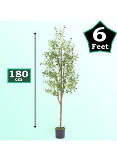 MAMATOONS 6ft Artificial Olive Tree with Pot Indoor Outdoor Artificial Plant 180cm Tall Realistic Look Olive Tree Artificial Tree Simulation Olive Tree With Fruit and Adjustable Branches  - Image 2