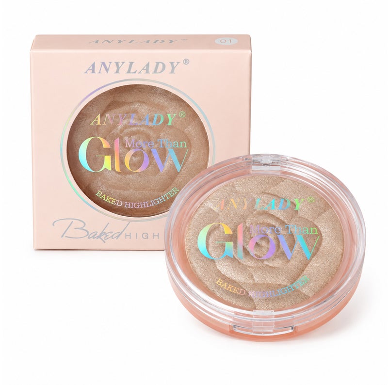 Me Now Baked Highlighter Powder More Than Glow Rose Embossed Face Illuminator, Fine Shimmer Compact Champagne Glow 01 - Image 1